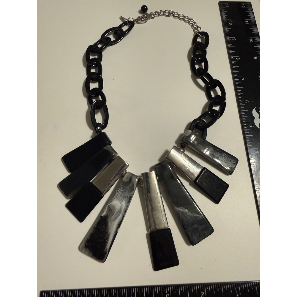Freedom at Topshop Statement Necklace Black Silver Marbled Geometric‎ Chunky Bib